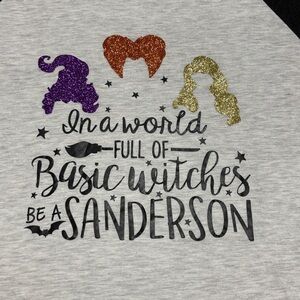 Graphic Tee with Witch Design Sanderson Sisters Glitter Size Large Baseball Tee